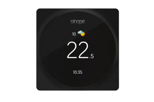 Thermostat intelligent Sinopé Pro Lite TH6250WF-PRO avec écran tactile couleur. Sinopé Pro Lite TH6250WF-PRO smart Wi-Fi thermostat with color touchscreen.